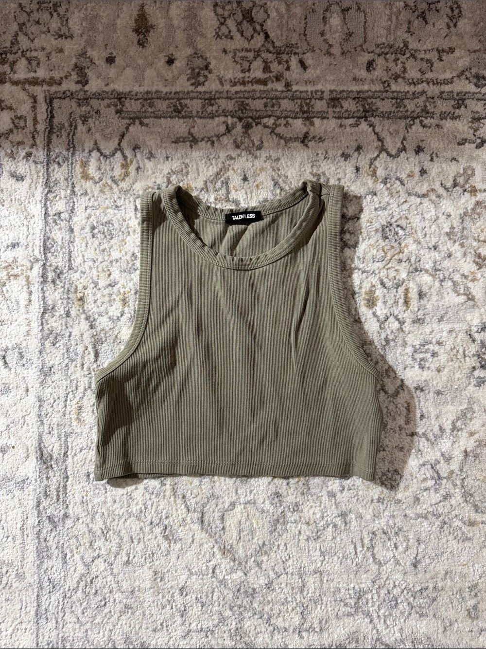 TALENTLESS Olive Ribbed High-Neck Crop Tank
